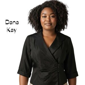 Dana Kay Black Crinkle Satin Jacket Size 18W